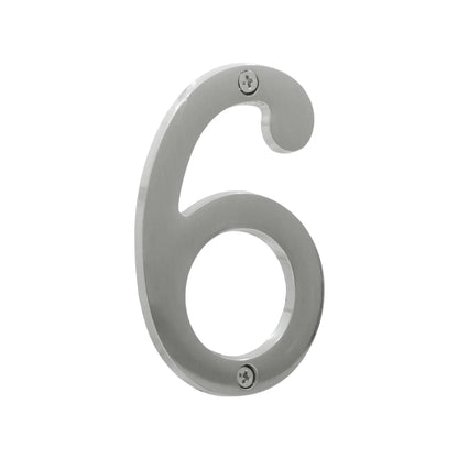 Número de casa 6 de acero inoxidable plateado con tornillos para exterior moderno