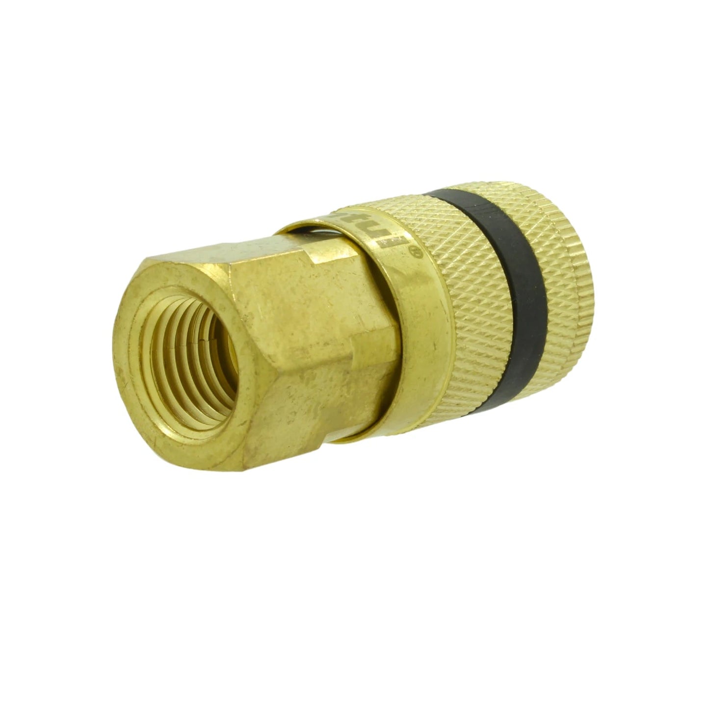 Cople rápido de latón Santul 1/4" NPT hembra para compresora de aire, acabado dorado.