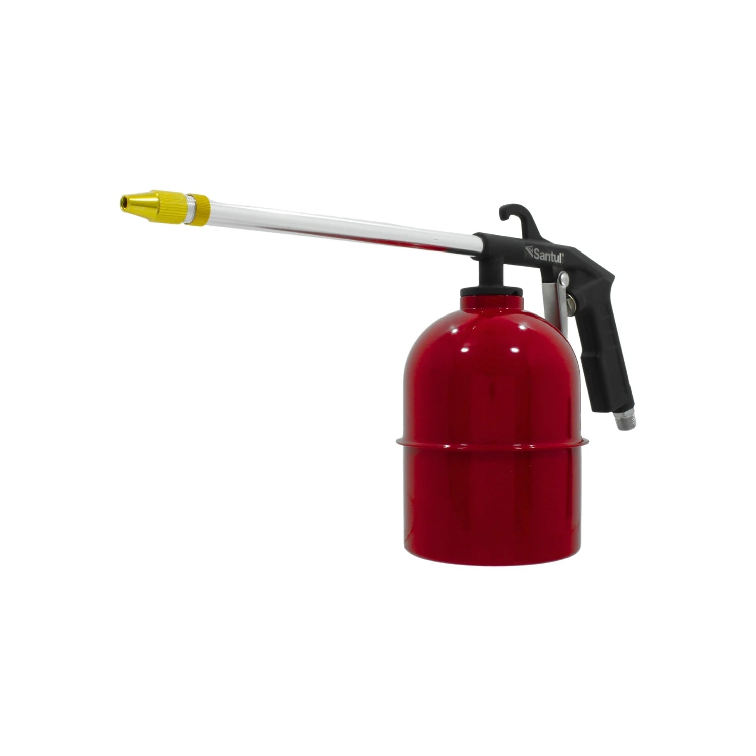 Pistola para limpiar motores Santul con depósito rojo, mango negro y boquilla amarilla, herramienta de pulverización a presión