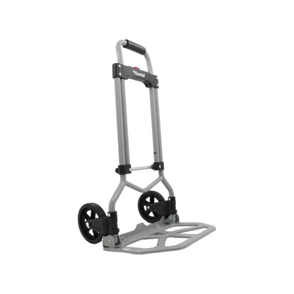 Diablo de carga plegable Santul de acero gris, con mango ergonómico y ruedas macizas para transporte eficiente.