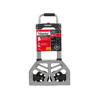 Diablo de carga plegable Santul 50 kg, cuerpo de acero tubular gris, base antiderrapante, ruedas de hule resistente