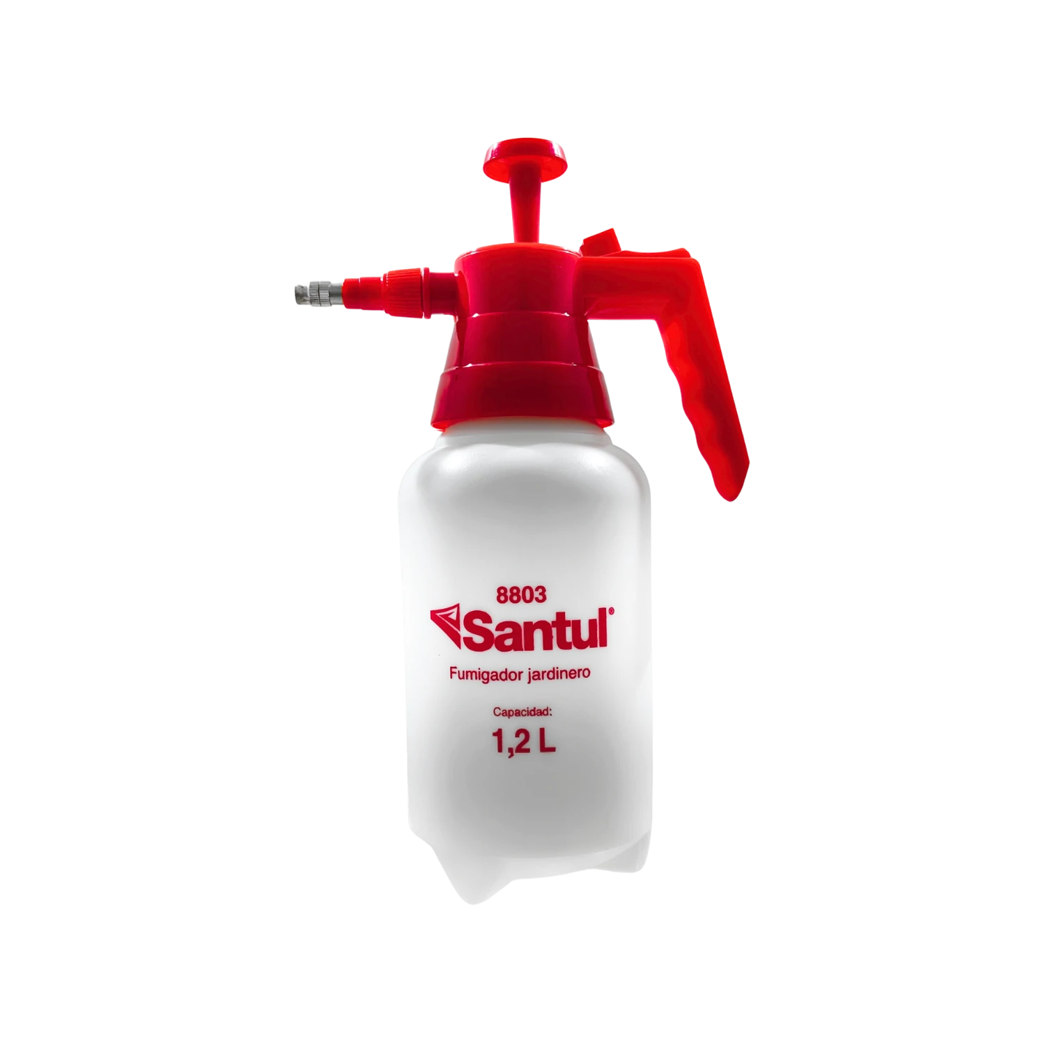 Bomba fumigadora manual Santul 1.2 litros roja y blanca para jardín, modelo 8803
