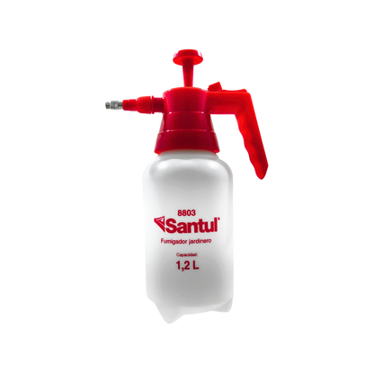 Bomba fumigadora manual Santul 1.2 litros roja y blanca para jardín, modelo 8803