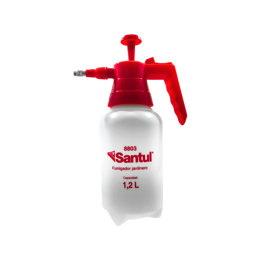 Bomba fumigadora manual Santul 1.2 litros roja y blanca para jardín, modelo 8803