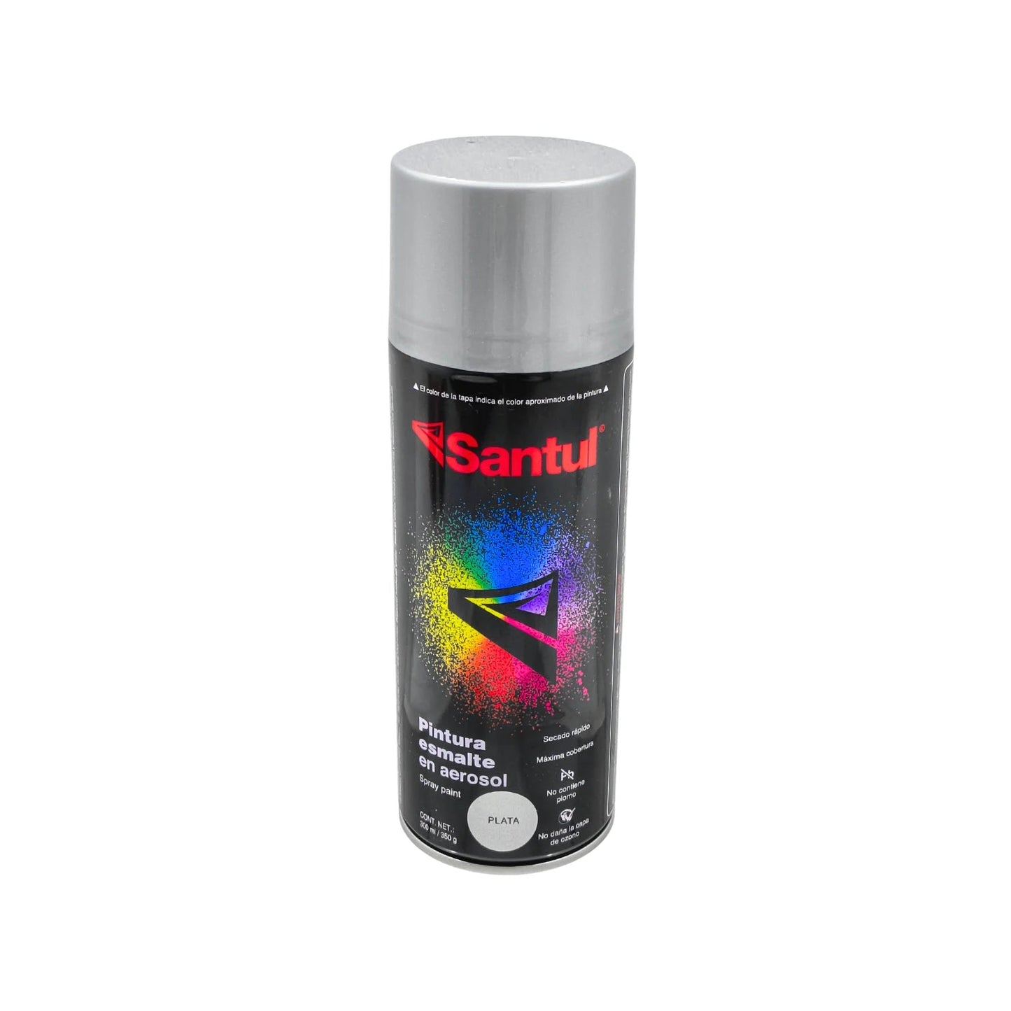 Pintura en aerosol Santul plata metálico esmalte 300ml para superficies de ferretería con acabado brillante