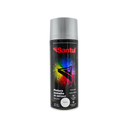Pintura en aerosol Santul plata metálica 300ml para acabados brillantes de secado rápido y máxima cobertura