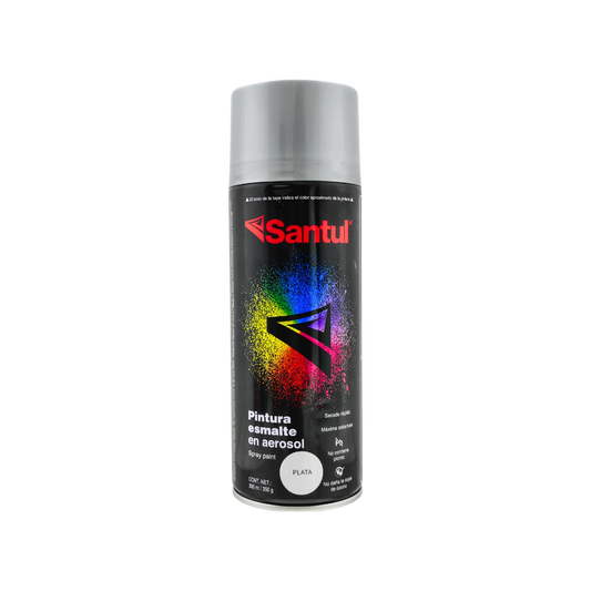 Pintura en aerosol Santul plata metálica 300ml para acabados brillantes de secado rápido y máxima cobertura