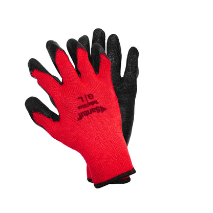 Guantes anticorte Santul, rojos y negros con recubrimiento de látex, para protección laboral y trabajo pesado.
