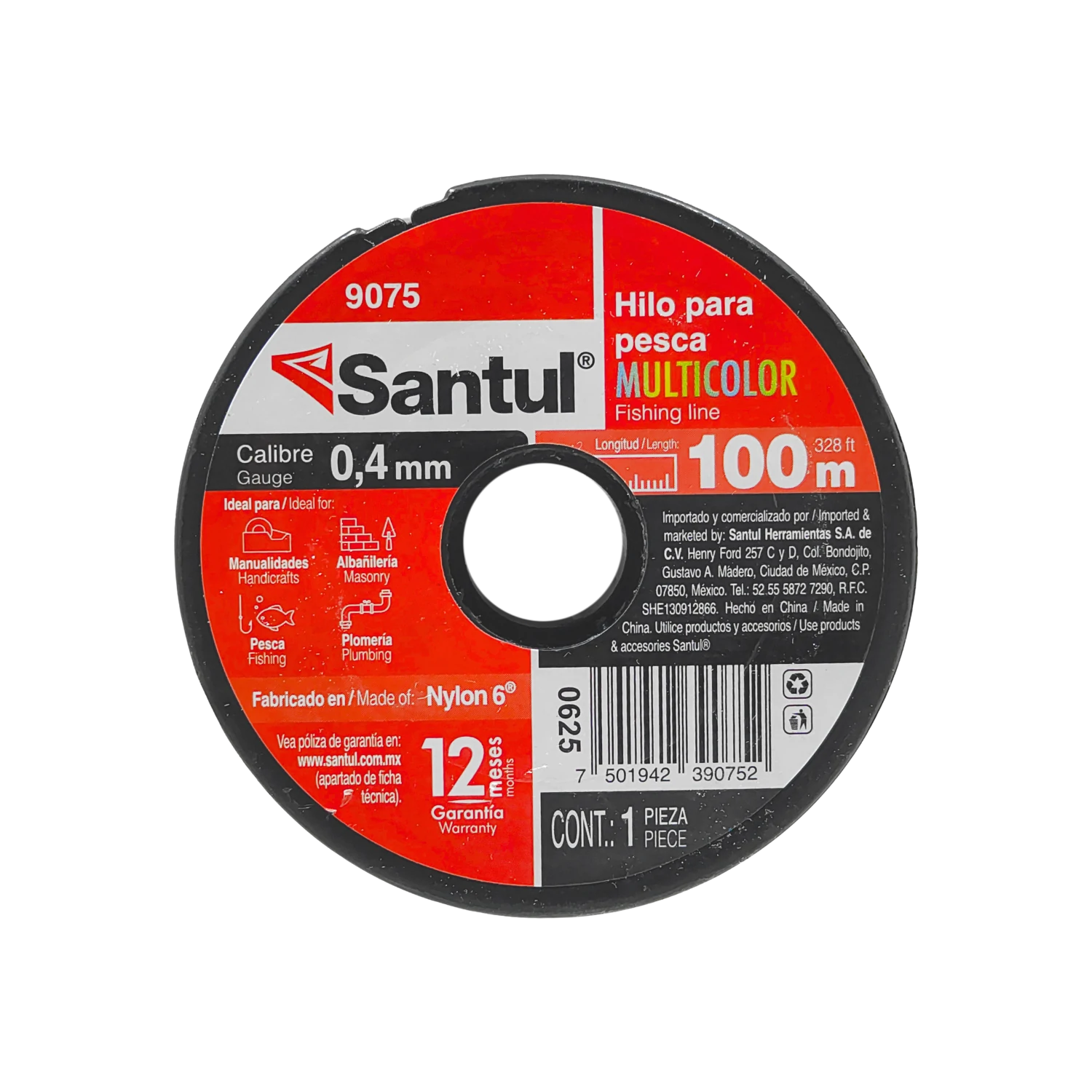 Hilo de pesca Santul 9075 multicolor, 0.4 mm x 100 m, Nylon 6, para pesca, manualidades y plomería.