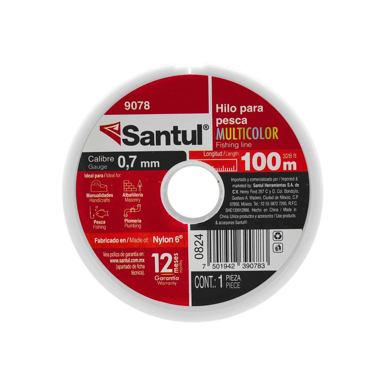 Hilo de pesca Santul multicolor 0.7mm x 100m de nylon, ideal para pesca, albañilería y manualidades