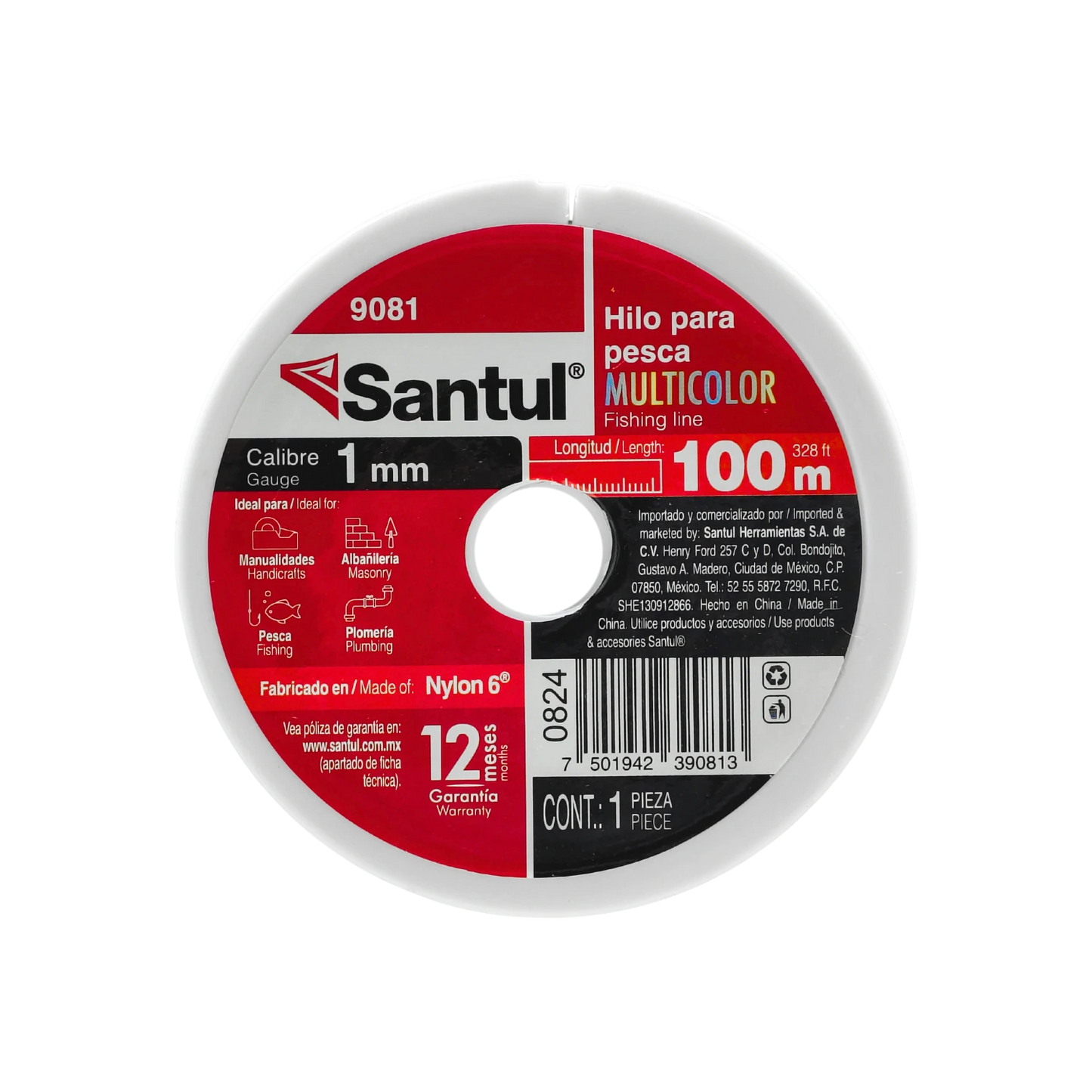 Hilo de pesca Santul 9081 multicolor, 1mm x 100m de nylon 6