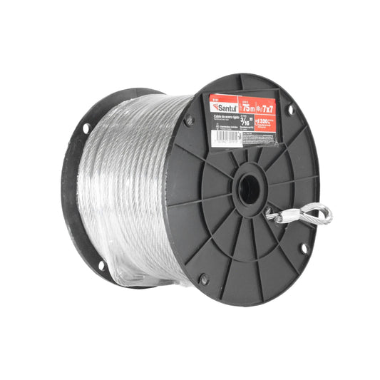 Cable de acero Santul 7x7 con recubrimiento PVC de 3/16" x 75 m en carrete. Incluye guardacabos.