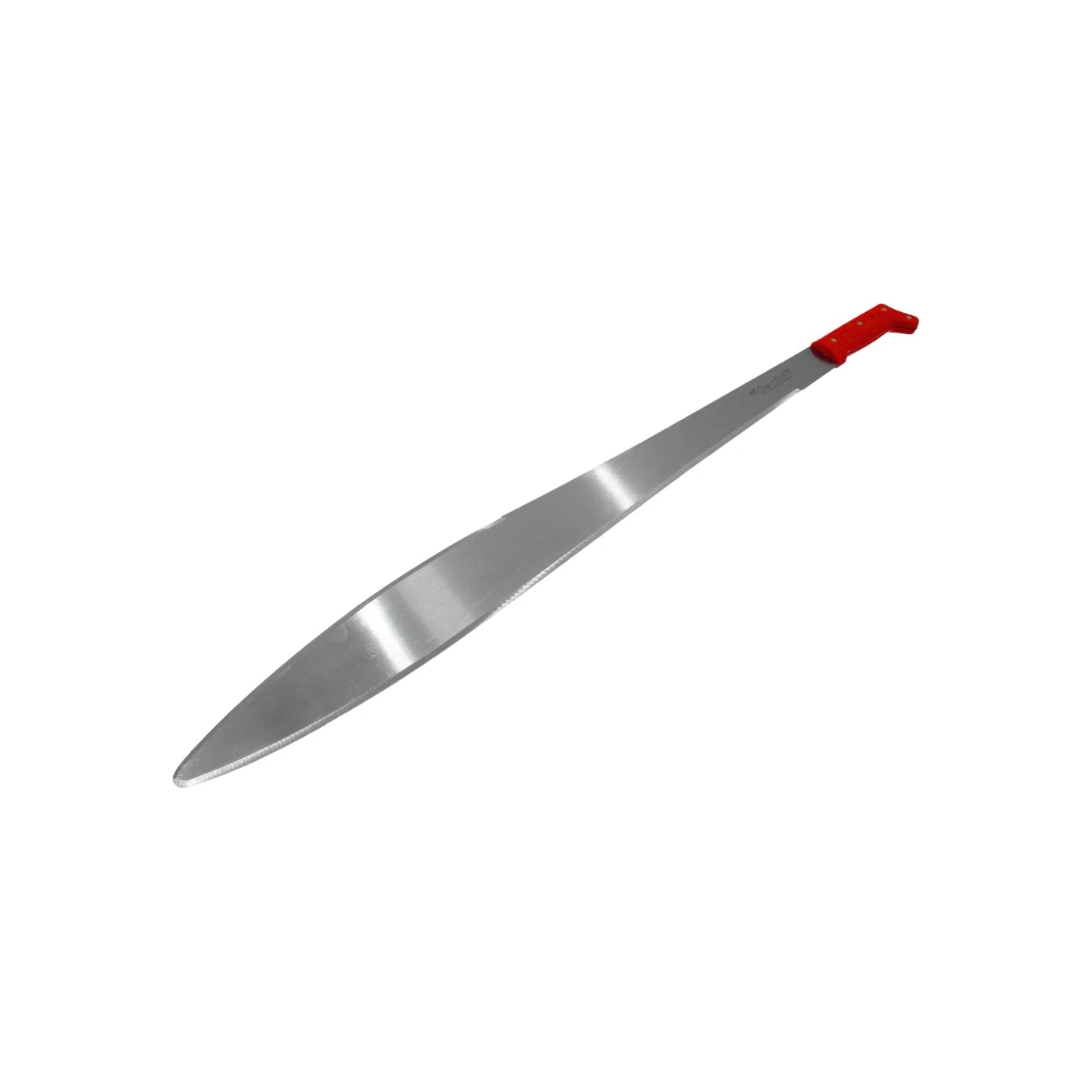 Machete Santul pulido acapulqueño de 27 pulgadas, hoja plateada y mango rojo ergonómico.