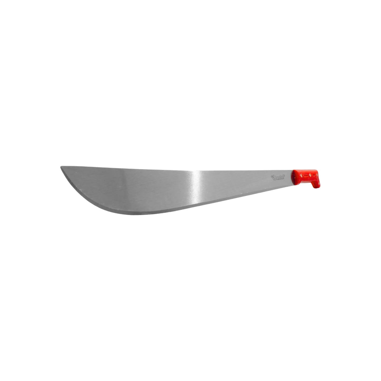 Machete Santul con hoja pulida brillante y mango rojo ergonómico para corte de maleza y jardinería.