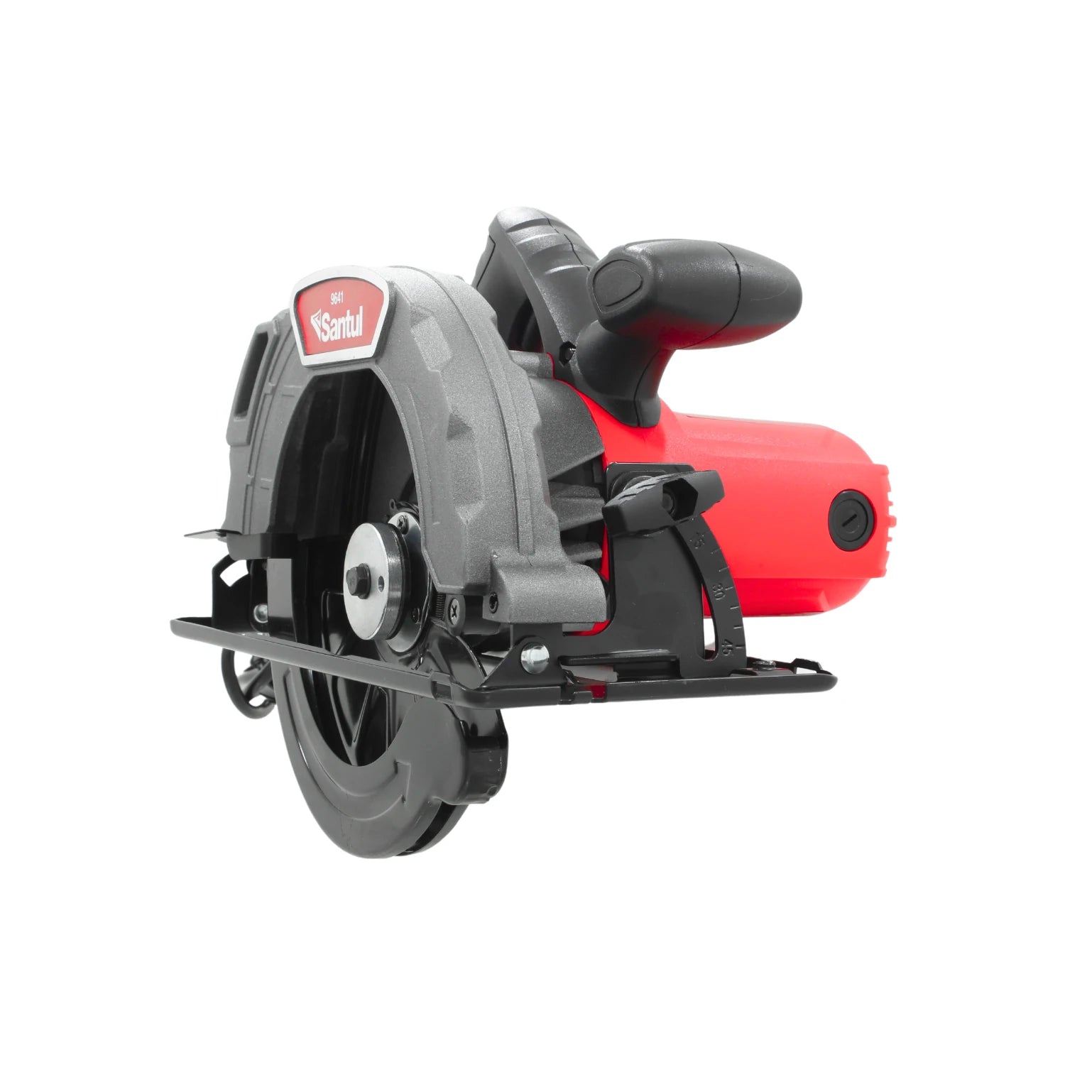 Sierra circular eléctrica Santul 9641 roja y gris 7 1/4" de 1500W para corte preciso en madera.