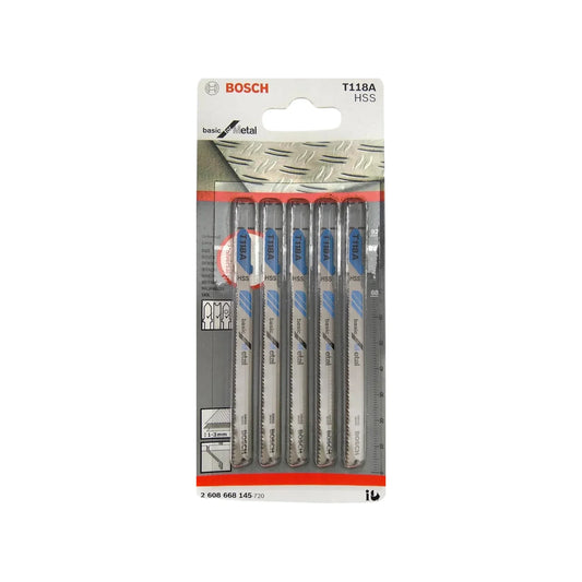 Segueta para caladora corte metal 5 piezas HSS tipo "T" Bosch T118A