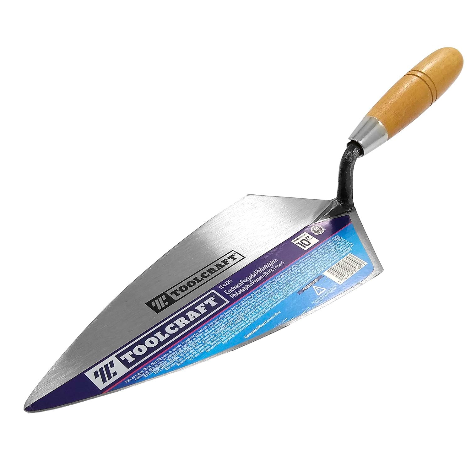 Fabricada en acero templado.,Forjada en una sola pieza desbastada.,Casquillo metÃ¡lico uniendo la espiga con resina epoxica.,Cuchara para albaÃ±il de 10"