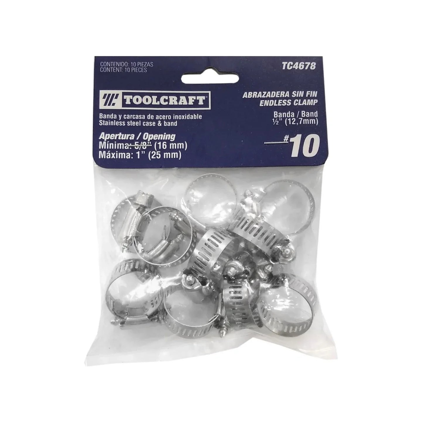 Abrazadera sin fin #10 1/2" 10 piezas Toolcraft TC4678