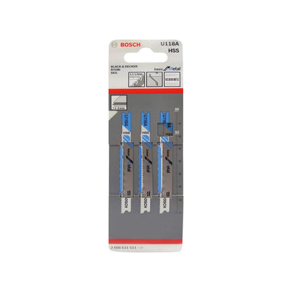 Segueta para caladora corte metal 3 piezas HSS tipo "U" Bosch U118A