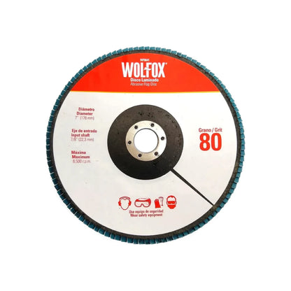 Fabricado en lija de zirconia., Disco para desbaste y pulido tipo 29, Eje de 7/8", Diámetro de 7", Grano 80, Ideal para trabajar en madera fibra de vidrio y metal.