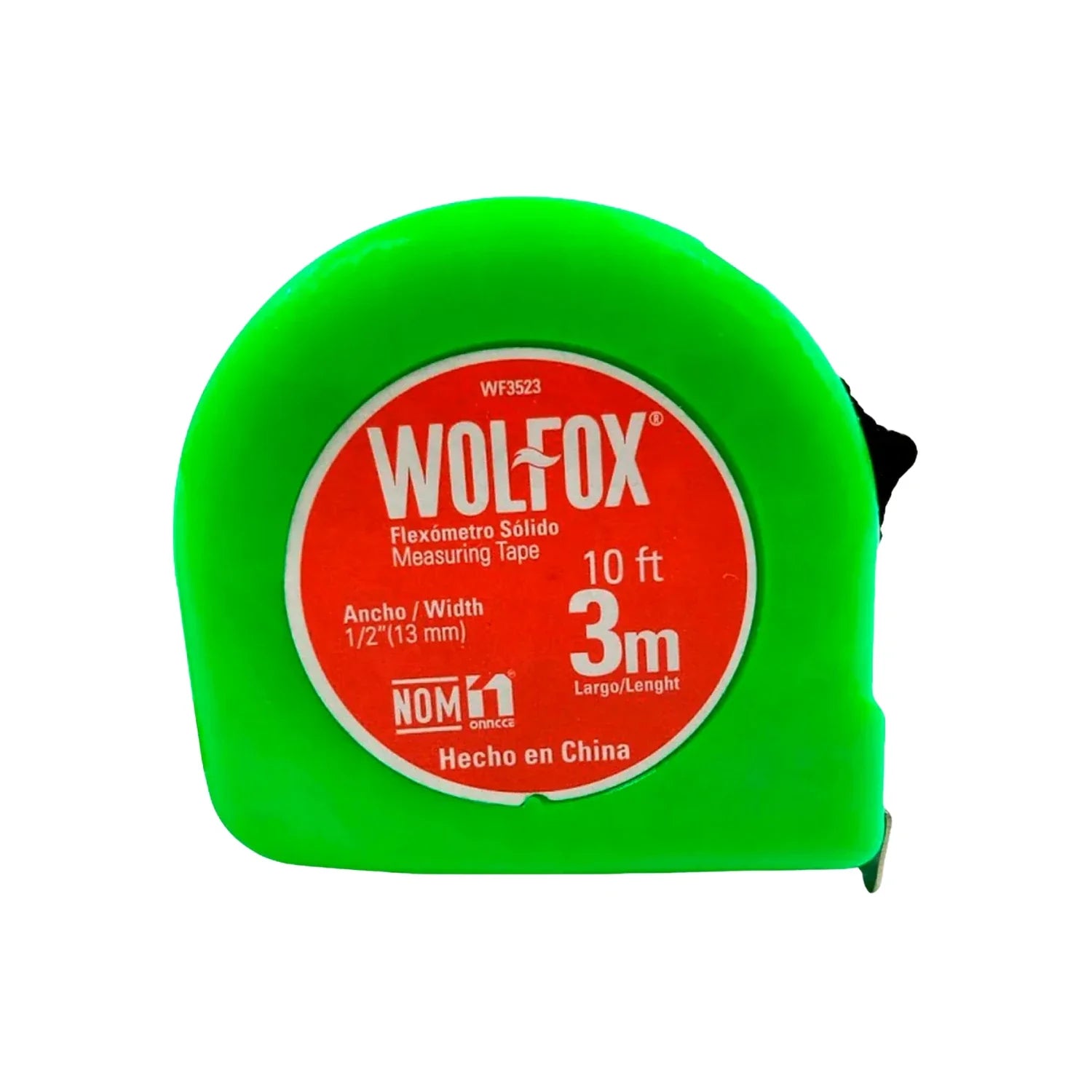 Correa de plástico.,Cinta blanca impresa por un solo lado.,Cuerpo de plástico ABS de alta resistencia\nFlexómetro solido de 3 m verde neón.