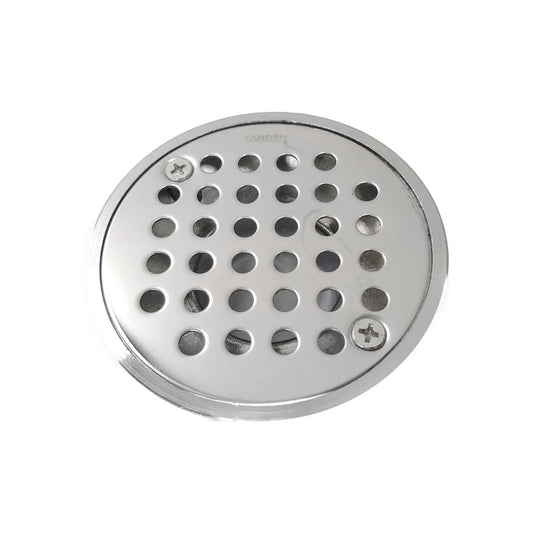 Coladera Yarden redonda 3 1/2" cromada de zinc con puntos para desagüe de piso