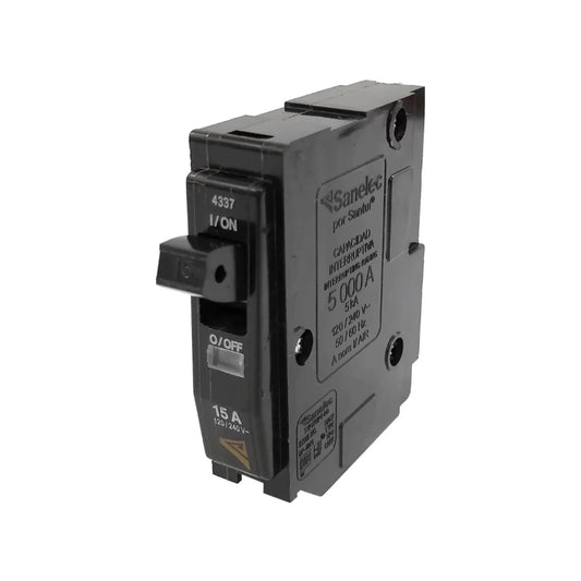 Para uso doméstico, comercial e industrial.,Pastilla termo magnética que protege sobrecargas y cortocircuitos.,Interruptor automático de 15a de 1 polo.,Indicador altamente visible que indica si el interruptor se ha disparado.